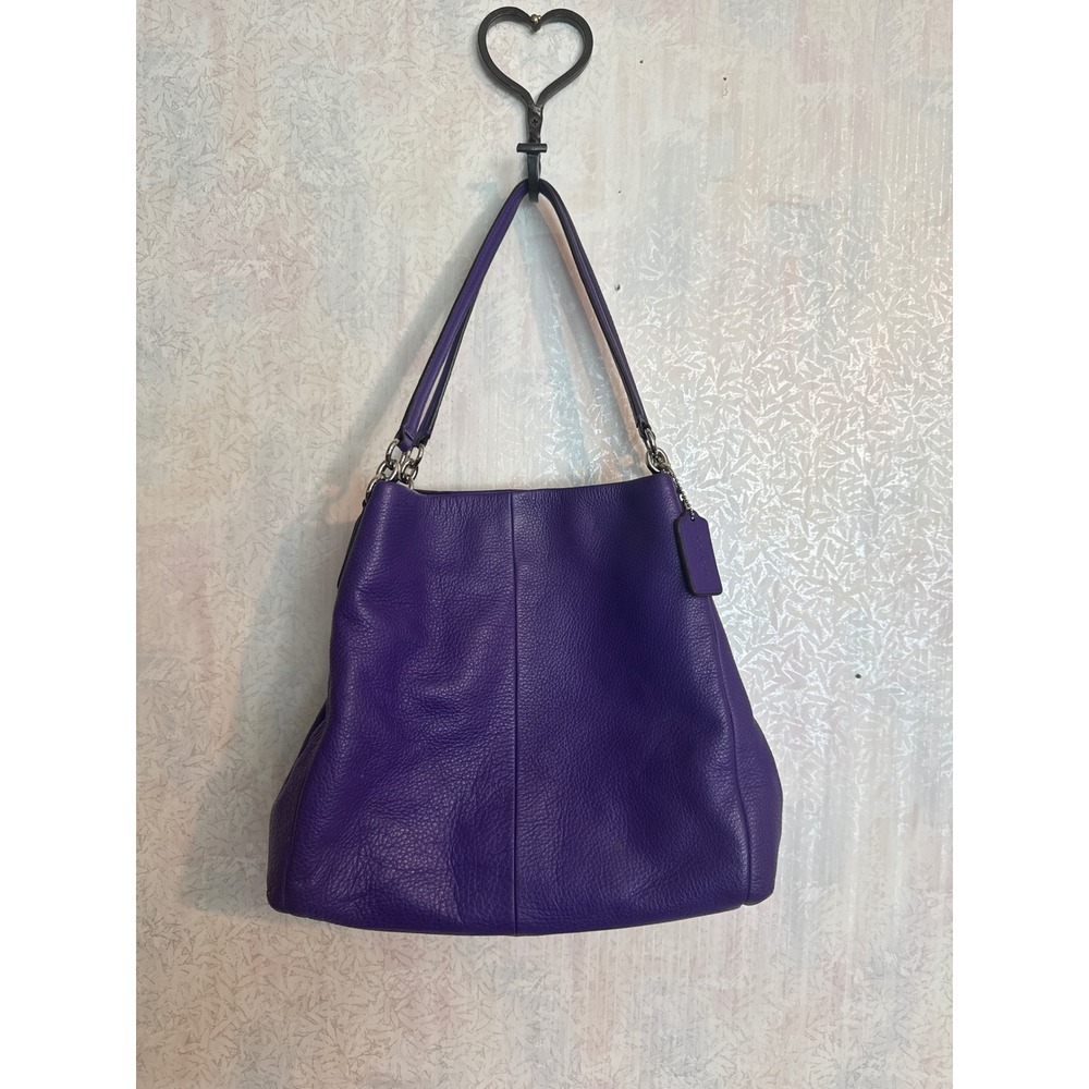 Coach Edie 31 Purple Pebbled Leather Shoulder Bag Hobo 57125 Silver Hardware